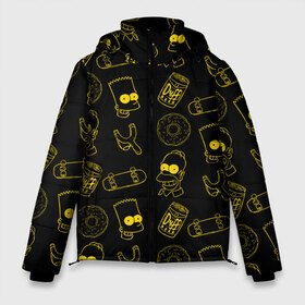 Мужская зимняя куртка 3D с принтом Барт и Гомер в Петрозаводске, верх — 100% полиэстер; подкладка — 100% полиэстер; утеплитель — 100% полиэстер | длина ниже бедра, свободный силуэт Оверсайз. Есть воротник-стойка, отстегивающийся капюшон и ветрозащитная планка. 

Боковые карманы с листочкой на кнопках и внутренний карман на молнии. | Тематика изображения на принте: duff | simpsons |  bart |  homer  | барт | гомер | дафф | доска | коллаж | пончик | рогатка | симпсоны | скейт | скейты