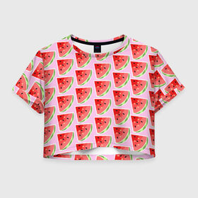 Женская футболка 3D укороченная с принтом Арбуз ПОП АРТ в Петрозаводске, 100% полиэстер | круглая горловина, длина футболки до линии талии, рукава с отворотами | pop art | popart | арбуз | арбузный | дольками | дольки арбуза | поп арт