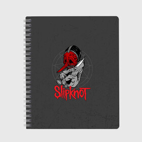 Тетрадь с принтом Slipknot в Петрозаводске, 100% бумага | 48 листов, плотность листов — 60 г/м2, плотность картонной обложки — 250 г/м2. Листы скреплены сбоку удобной пружинной спиралью. Уголки страниц и обложки скругленные. Цвет линий — светло-серый
 | slipknot | грув | джей вайнберг | кори тейлор | крис фен | крэйг джонс | метал | мик томсон | музыка | ню | петля | рок | сид уилсон | скользящий узел | слайпкнот | слипкнот | слипнот | удавка