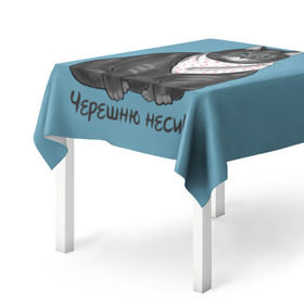 Скатерть 3D с принтом Черешню неси! в Петрозаводске, 100% полиэстер (ткань не мнется и не растягивается) | Размер: 150*150 см | Тематика изображения на принте: еда | кот | кушать | мем | черешня