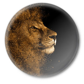 Значок с принтом Лев в Петрозаводске,  металл | круглая форма, металлическая застежка в виде булавки | голова | хищник