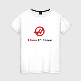 Женская футболка хлопок с принтом haas в Петрозаводске, 100% хлопок | прямой крой, круглый вырез горловины, длина до линии бедер, слегка спущенное плечо | f 1 | formula 1 | haas | ф 1 | формула 1 | хаас