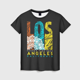Женская футболка 3D с принтом Los Angeles California Surfing в Петрозаводске, 100% полиэфир ( синтетическое хлопкоподобное полотно) | прямой крой, круглый вырез горловины, длина до линии бедер | 