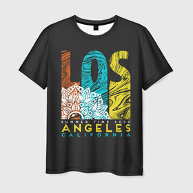 Мужская футболка 3D с принтом Los Angeles California Surfing в Петрозаводске, 100% полиэфир | прямой крой, круглый вырез горловины, длина до линии бедер | Тематика изображения на принте: 