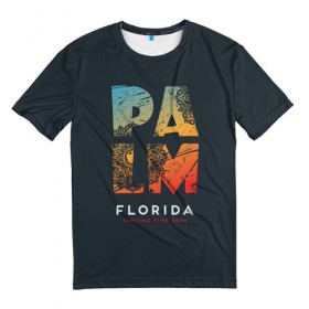 Мужская футболка 3D с принтом Palm Florida Surfing Time в Петрозаводске, 100% полиэфир | прямой крой, круглый вырез горловины, длина до линии бедер | 