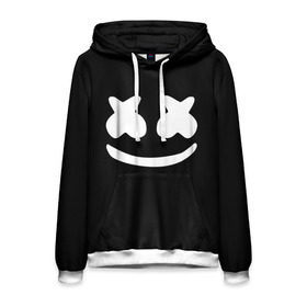 Мужская толстовка 3D с принтом Marshmello black в Петрозаводске, 100% полиэстер | двухслойный капюшон со шнурком для регулировки, мягкие манжеты на рукавах и по низу толстовки, спереди карман-кенгуру с мягким внутренним слоем. | dj | dj marshmello | marshmello | клуб | клубная музыка | музыка