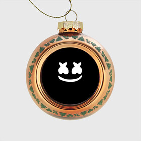 Стеклянный ёлочный шар с принтом Marshmello black в Петрозаводске, Стекло | Диаметр: 80 мм | dj | dj marshmello | marshmello | клуб | клубная музыка | музыка