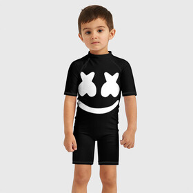 Детский купальный костюм 3D с принтом Marshmello black в Петрозаводске, Полиэстер 85%, Спандекс 15% | застежка на молнии на спине | dj | dj marshmello | marshmello | клуб | клубная музыка | музыка