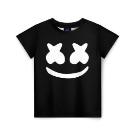 Детская футболка 3D с принтом Marshmello black в Петрозаводске, 100% гипоаллергенный полиэфир | прямой крой, круглый вырез горловины, длина до линии бедер, чуть спущенное плечо, ткань немного тянется | dj | dj marshmello | marshmello | клуб | клубная музыка | музыка