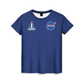 Женская футболка 3D с принтом NASA в Петрозаводске, 100% полиэфир ( синтетическое хлопкоподобное полотно) | прямой крой, круглый вырез горловины, длина до линии бедер | shuttle | space | аполлон | галактика | джемини | космонав | космос | наса | скайлэб | сша | шаттл nasa
