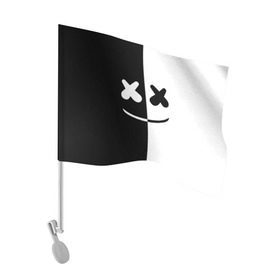Флаг для автомобиля с принтом MARSHMELLO BLACK & WHITE в Петрозаводске, 100% полиэстер | Размер: 30*21 см | dj | marshmello | клубная музыка | маршмелло | музыка | музыкант