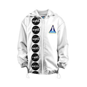 Детская куртка 3D с принтом NASA в Петрозаводске, 100% полиэстер | застежка — молния, подол и капюшон оформлены резинкой с фиксаторами, по бокам — два кармана без застежек, один потайной карман на груди, плотность верхнего слоя — 90 г/м2; плотность флисового подклада — 260 г/м2 | shuttle | space | аполлон | галактика | джемини | космонав | космос | наса | скайлэб | сша | шаттл nasa