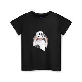 Детская футболка хлопок с принтом Marshmello в Петрозаводске, 100% хлопок | круглый вырез горловины, полуприлегающий силуэт, длина до линии бедер | 