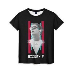 Женская футболка 3D с принтом Rickey F Glitch в Петрозаводске, 100% полиэфир ( синтетическое хлопкоподобное полотно) | прямой крой, круглый вырез горловины, длина до линии бедер | rickey f | рики ф | рики эф