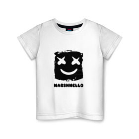 Детская футболка хлопок с принтом MARSHMELLO в Петрозаводске, 100% хлопок | круглый вырез горловины, полуприлегающий силуэт, длина до линии бедер | 