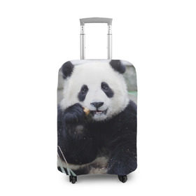 Чехол для чемодана 3D с принтом Большая панда в Петрозаводске, 86% полиэфир, 14% спандекс | двустороннее нанесение принта, прорези для ручек и колес | бамбук | белый | джунгли | дикое | животное | китай | лес | медведь | черный