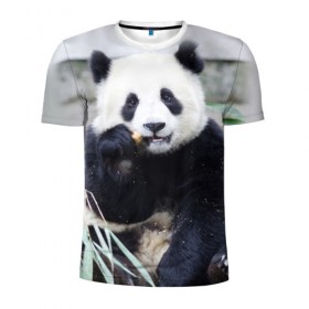 Мужская футболка 3D спортивная с принтом Большая панда в Петрозаводске, 100% полиэстер с улучшенными характеристиками | приталенный силуэт, круглая горловина, широкие плечи, сужается к линии бедра | бамбук | белый | джунгли | дикое | животное | китай | лес | медведь | черный