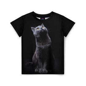 Детская футболка 3D с принтом Милый котик в Петрозаводске, 100% гипоаллергенный полиэфир | прямой крой, круглый вырез горловины, длина до линии бедер, чуть спущенное плечо, ткань немного тянется | кот | котенок | кошка | милый | пушистый | черный