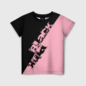 Детская футболка 3D с принтом BLACKPINK | БЛЕКПИНК в Петрозаводске, 100% гипоаллергенный полиэфир | прямой крой, круглый вырез горловины, длина до линии бедер, чуть спущенное плечо, ткань немного тянется | black  pink | blackpink | jennie | jisoo | k pop | lalisa | группа | к поп | корейская группа | розовый | черный