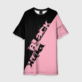 Детское платье 3D с принтом BLACKPINK | БЛЕКПИНК в Петрозаводске, 100% полиэстер | прямой силуэт, чуть расширенный к низу. Круглая горловина, на рукавах — воланы | Тематика изображения на принте: black  pink | blackpink | jennie | jisoo | k pop | lalisa | группа | к поп | корейская группа | розовый | черный