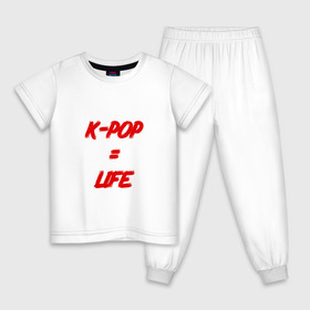 Детская пижама хлопок с принтом K-POP = LIFE в Петрозаводске, 100% хлопок |  брюки и футболка прямого кроя, без карманов, на брюках мягкая резинка на поясе и по низу штанин
 | Тематика изображения на принте: bts | j hope | jimin | jin | jungkook | k pop | rap monster | rapmon | suga | v | бтс | группа | корея