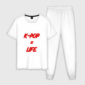 Мужская пижама хлопок с принтом K-POP = LIFE в Петрозаводске, 100% хлопок | брюки и футболка прямого кроя, без карманов, на брюках мягкая резинка на поясе и по низу штанин
 | bts | j hope | jimin | jin | jungkook | k pop | rap monster | rapmon | suga | v | бтс | группа | корея