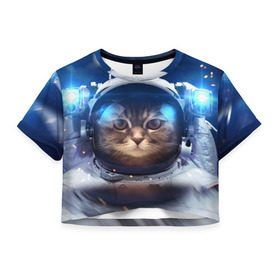 Женская футболка Cropp-top с принтом КОТ АСТРОНАВТ в Петрозаводске, 100% полиэстер | круглая горловина, длина футболки до линии талии, рукава с отворотами | astronaut | cat | space | животные | космос | кот | кот астронавт