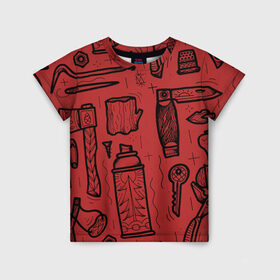 Детская футболка 3D с принтом Инструменты в Петрозаводске, 100% гипоаллергенный полиэфир | прямой крой, круглый вырез горловины, длина до линии бедер, чуть спущенное плечо, ткань немного тянется | old school | taknado | urban | граффити | илюстратор | сибирь | стрит арт | тату