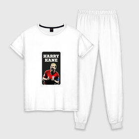 Женская пижама хлопок с принтом Harry Kane в Петрозаводске, 100% хлопок | брюки и футболка прямого кроя, без карманов, на брюках мягкая резинка на поясе и по низу штанин | 