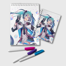 Блокнот с принтом Hatsune Miku в Петрозаводске, 100% бумага | 48 листов, плотность листов — 60 г/м2, плотность картонной обложки — 250 г/м2. Листы скреплены удобной пружинной спиралью. Цвет линий — светло-серый
 | Тематика изображения на принте: hatsune miku | аниме | вокалоид | девушки | манга | мульт | оружие | певица | сёдзё | сериал | хатсуне мику | япония