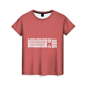 Женская футболка 3D с принтом Клавиатура Qwerty красная в Петрозаводске, 100% полиэфир ( синтетическое хлопкоподобное полотно) | прямой крой, круглый вырез горловины, длина до линии бедер | 