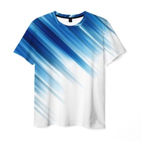 Мужская футболка 3D с принтом ABSTRACT BLUE в Петрозаводске, 100% полиэфир | прямой крой, круглый вырез горловины, длина до линии бедер | abstract | blue | geometry | абстракция | геометрия | градиент | линии | синий
