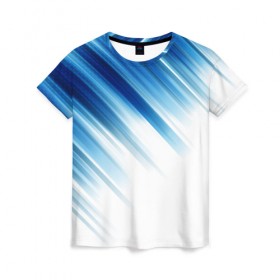 Женская футболка 3D с принтом ABSTRACT BLUE в Петрозаводске, 100% полиэфир ( синтетическое хлопкоподобное полотно) | прямой крой, круглый вырез горловины, длина до линии бедер | abstract | blue | geometry | абстракция | геометрия | градиент | линии | синий