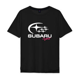 Мужская футболка хлопок Oversize с принтом SubaruSect белое лого в Петрозаводске, 100% хлопок | свободный крой, круглый ворот, “спинка” длиннее передней части | Тематика изображения на принте: subaru | subarusect