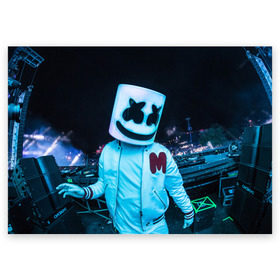 Поздравительная открытка с принтом MARSHMELLO в Петрозаводске, 100% бумага | плотность бумаги 280 г/м2, матовая, на обратной стороне линовка и место для марки
 | dj | marshmello | usa | америка | клубная музыка | маршмелло | музыка | музыкант