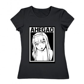 Женская футболка хлопок с принтом AHEGAO в Петрозаводске, 100% хлопок | прямой крой, круглый вырез горловины, длина до линии бедер, слегка спущенное плечо | ahegao | anime | аниме | ахегао | культура | тренд