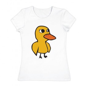 Женская футболка хлопок с принтом Утка в Петрозаводске, 100% хлопок | прямой крой, круглый вырез горловины, длина до линии бедер, слегка спущенное плечо | duck | duckling | утенок | утка