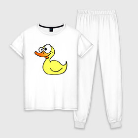 Женская пижама хлопок с принтом Утка в Петрозаводске, 100% хлопок | брюки и футболка прямого кроя, без карманов, на брюках мягкая резинка на поясе и по низу штанин | duck | duckling | утенок | утка