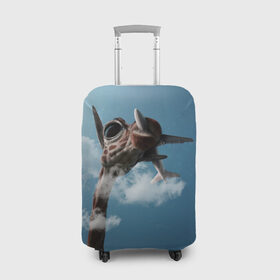 Чехол для чемодана 3D с принтом Жираф и самолет в Петрозаводске, 86% полиэфир, 14% спандекс | двустороннее нанесение принта, прорези для ручек и колес | животные | жираф | небо | облака | природа | самолет | солнце | юмор