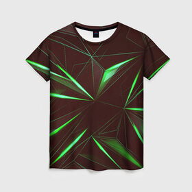 Женская футболка 3D с принтом STRIPES GREEN 3D в Петрозаводске, 100% полиэфир ( синтетическое хлопкоподобное полотно) | прямой крой, круглый вырез горловины, длина до линии бедер | abstract | geometry | абстракция | геометрия | градиент | линии