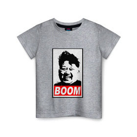 Детская футболка хлопок с принтом BOOM КИМ ЧЕН ЫН в Петрозаводске, 100% хлопок | круглый вырез горловины, полуприлегающий силуэт, длина до линии бедер | boom | kim chen eun | mems | ким чен ын | кнр | мемы | северная корея | ядерные ракеты