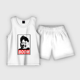 Детская пижама с шортами хлопок с принтом BOOM КИМ ЧЕН ЫН в Петрозаводске,  |  | boom | kim chen eun | mems | ким чен ын | кнр | мемы | северная корея | ядерные ракеты