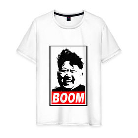 Мужская футболка хлопок с принтом BOOM КИМ ЧЕН ЫН в Петрозаводске, 100% хлопок | прямой крой, круглый вырез горловины, длина до линии бедер, слегка спущенное плечо. | boom | kim chen eun | mems | ким чен ын | кнр | мемы | северная корея | ядерные ракеты