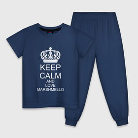 Детская пижама хлопок с принтом KEEP CALM AND LOVE MARSHMELLO в Петрозаводске, 100% хлопок |  брюки и футболка прямого кроя, без карманов, на брюках мягкая резинка на поясе и по низу штанин
 | 