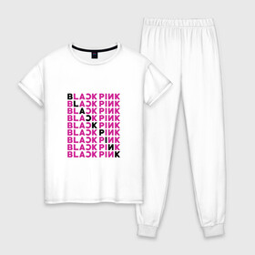 Женская пижама хлопок с принтом BlackPink в Петрозаводске, 100% хлопок | брюки и футболка прямого кроя, без карманов, на брюках мягкая резинка на поясе и по низу штанин | black  pink | blackpink | jennie | jisoo | k pop | lalisa | группа | к поп | корейская группа | розовый | черный