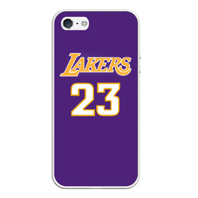 Чехол для iPhone 5/5S матовый с принтом Lakers в Петрозаводске, Силикон | Область печати: задняя сторона чехла, без боковых панелей | 