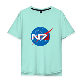 Мужская футболка хлопок Oversize с принтом NASA N7 MASS EFFECT в Петрозаводске, 100% хлопок | свободный крой, круглый ворот, “спинка” длиннее передней части | Тематика изображения на принте: logo | n7 | nasa | space | логотип | масс эффект | н7 | наса