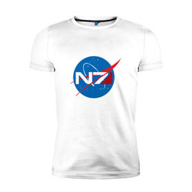 Мужская футболка премиум с принтом NASA N7 MASS EFFECT в Петрозаводске, 92% хлопок, 8% лайкра | приталенный силуэт, круглый вырез ворота, длина до линии бедра, короткий рукав | Тематика изображения на принте: logo | n7 | nasa | space | логотип | масс эффект | н7 | наса