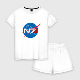 Женская пижама с шортиками хлопок с принтом NASA N7 MASS EFFECT в Петрозаводске, 100% хлопок | футболка прямого кроя, шорты свободные с широкой мягкой резинкой | logo | n7 | nasa | space | логотип | масс эффект | н7 | наса