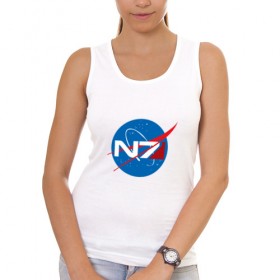 Женская майка хлопок с принтом NASA N7 MASS EFFECT в Петрозаводске, 95% хлопок, 5% эластан |  | Тематика изображения на принте: logo | n7 | nasa | space | логотип | масс эффект | н7 | наса